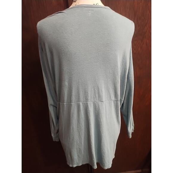 Garnet Hill Easy Linen Drape Front Cardigan Size XS Aqua Coastal Lagenlook Beach - Picture 3 of 5